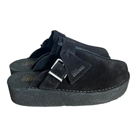 Clarks Originals Trek Wedge Platform Black Slip On Mules Shoes Size 7.5