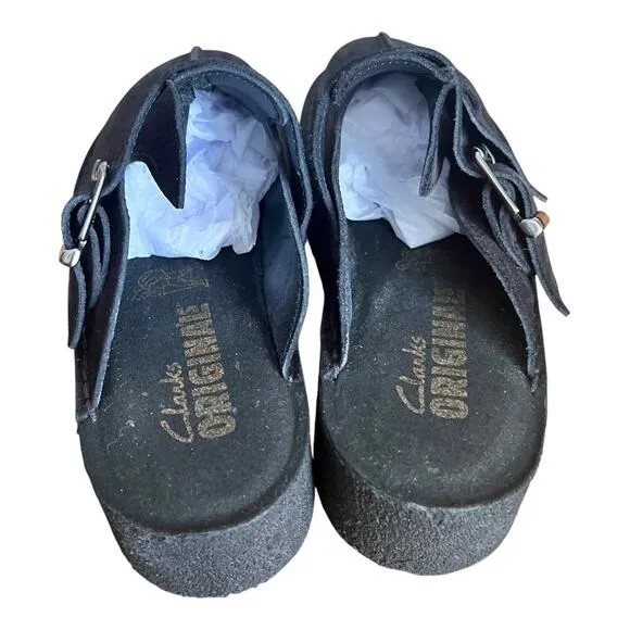 Clarks Originals Trek Wedge Platform Black Slip On Mules Shoes Size 7.5