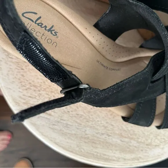 Clark’s Rose Erin Wedge Black Sandals Size 7.5 NWOB
