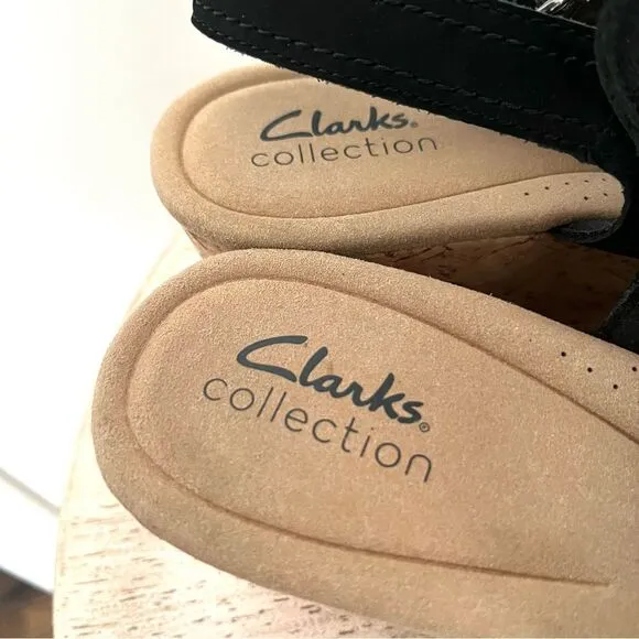 Clark’s Rose Erin Wedge Black Sandals Size 7.5 NWOB