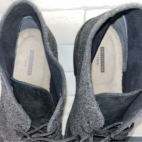 Clarks sz 10.5 black leather wool chukka boots
