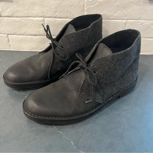 Clarks sz 10.5 black leather wool chukka boots