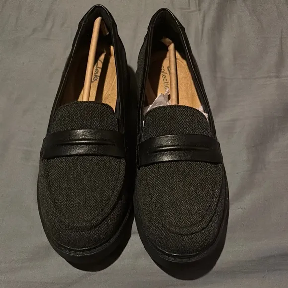 Clarks Westlynn Bay Black Tweed and Leather Flats