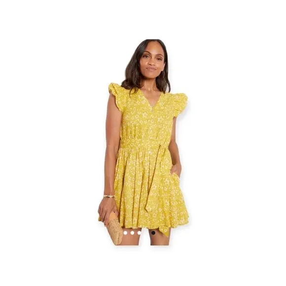 Cleobella Zia Mini Yellos Dress detachable waist belt and flounced hem