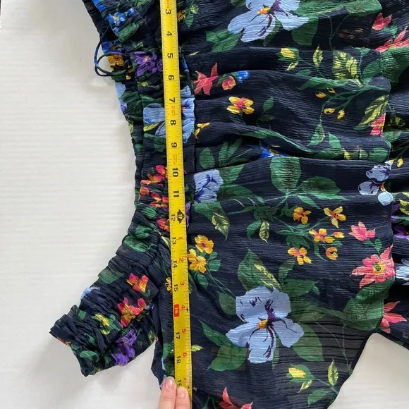 Club Monaco Oversized Silk Lined Tiered Floral Stretch Navy Dress, Size 4 or 6