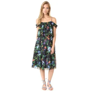 Club Monaco Oversized Silk Lined Tiered Floral Stretch Navy Dress, Size 4 or 6