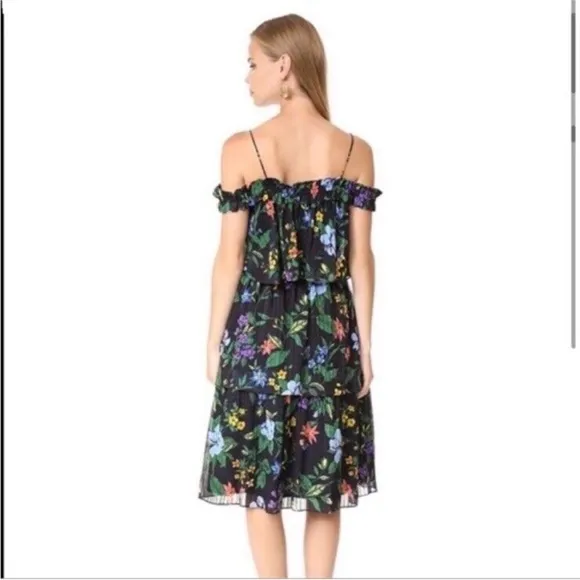 Club Monaco Oversized Silk Lined Tiered Floral Stretch Navy Dress, Size 4 or 6