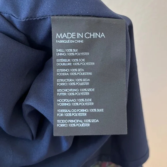Club Monaco Oversized Silk Lined Tiered Floral Stretch Navy Dress, Size 4 or 6