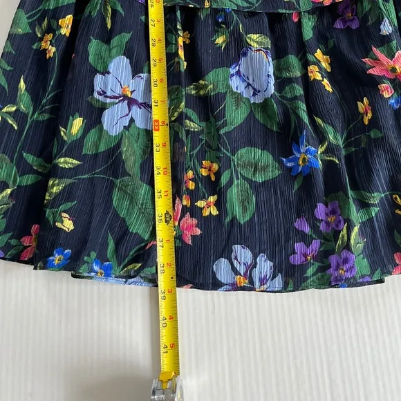 Club Monaco Oversized Silk Lined Tiered Floral Stretch Navy Dress, Size 4 or 6