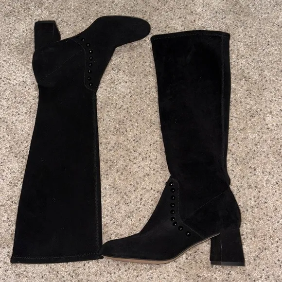 COACH Black Suede Leather Pull-on Studded Boots BRITNEY