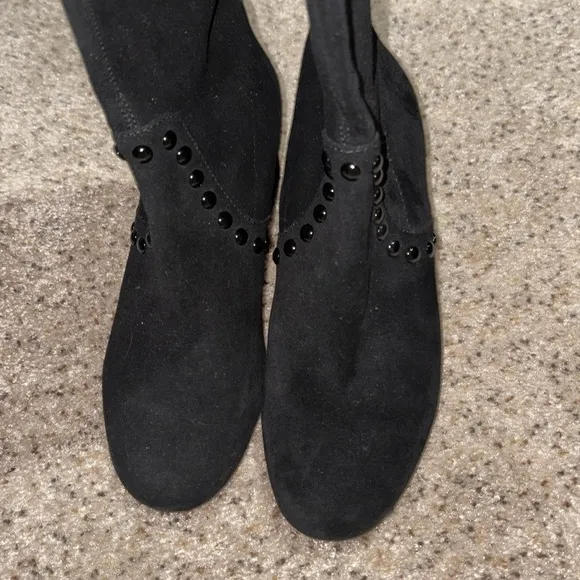 COACH Black Suede Leather Pull-on Studded Boots BRITNEY