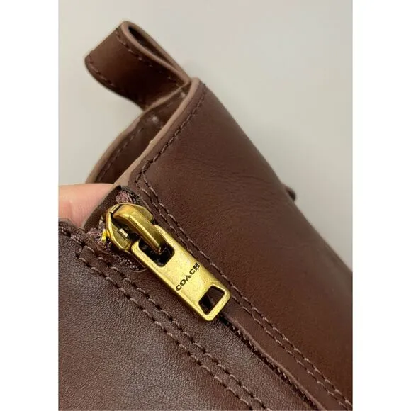 COACH Brady Leather Boots Size 8B in Walnut Leather Wedges Side Zip Logo NEW