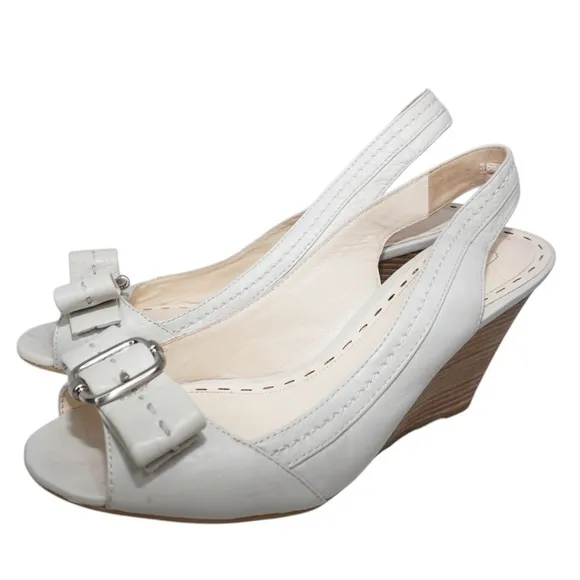 Coach Ciara Leather Peep Toe Slingback Wedges, Size 8