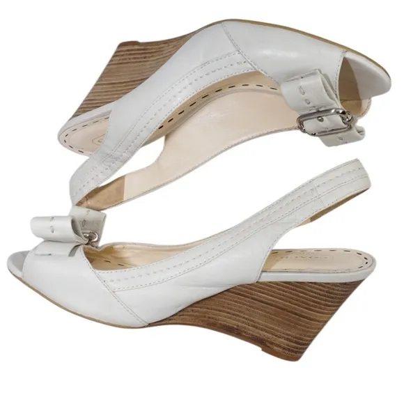 Coach Ciara Leather Peep Toe Slingback Wedges, Size 8