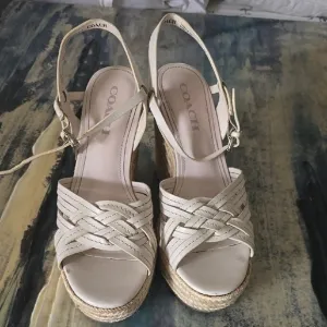 Coach Cream Wedge Espadriles with Adjustable Slingback, 8.5
