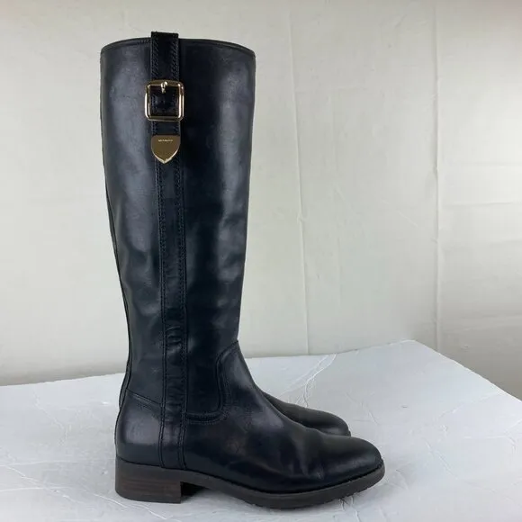 Coach Easton Womens sz 6.5 Black Leather Tall Side Zip Boots Gold Hardware