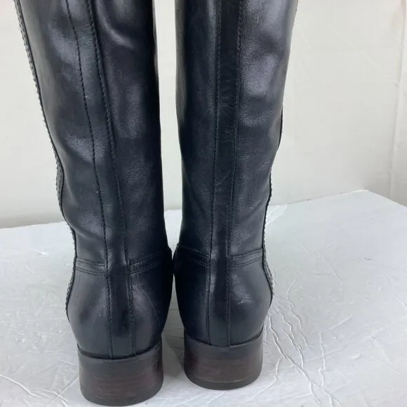 Coach Easton Womens sz 6.5 Black Leather Tall Side Zip Boots Gold Hardware