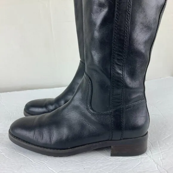Coach Easton Womens sz 6.5 Black Leather Tall Side Zip Boots Gold Hardware