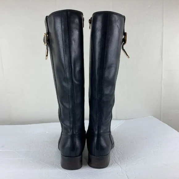 Coach Easton Womens sz 6.5 Black Leather Tall Side Zip Boots Gold Hardware