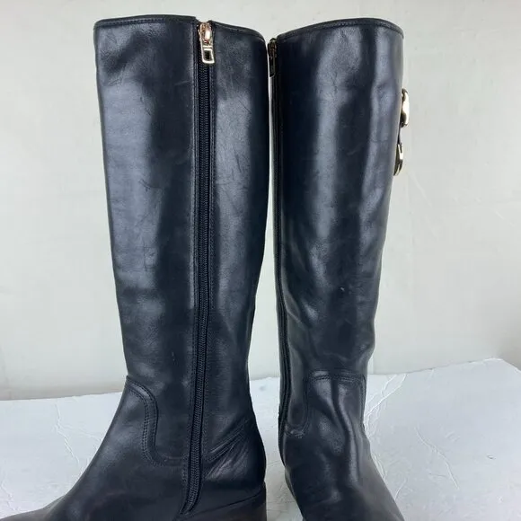 Coach Easton Womens sz 6.5 Black Leather Tall Side Zip Boots Gold Hardware