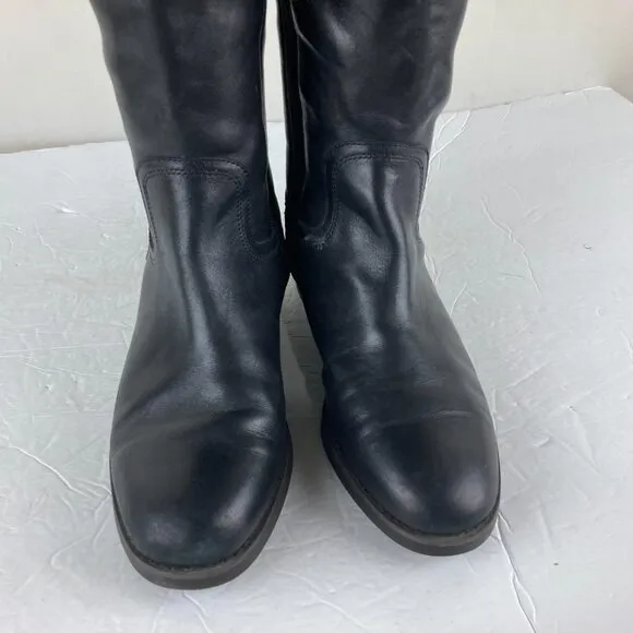 Coach Easton Womens sz 6.5 Black Leather Tall Side Zip Boots Gold Hardware