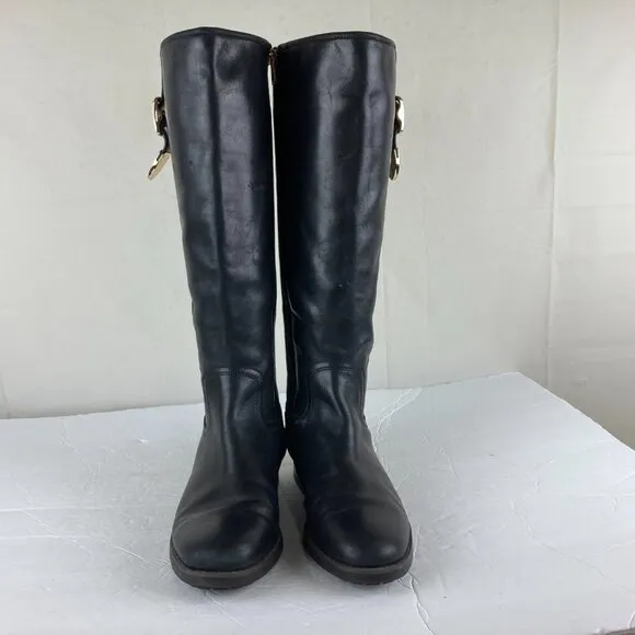 Coach Easton Womens sz 6.5 Black Leather Tall Side Zip Boots Gold Hardware