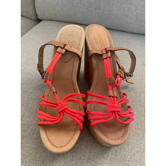 COACH Georgian Neon Cork Wedges Sz 9