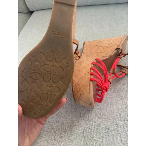 COACH Georgian Neon Cork Wedges Sz 9