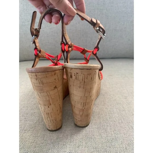 COACH Georgian Neon Cork Wedges Sz 9