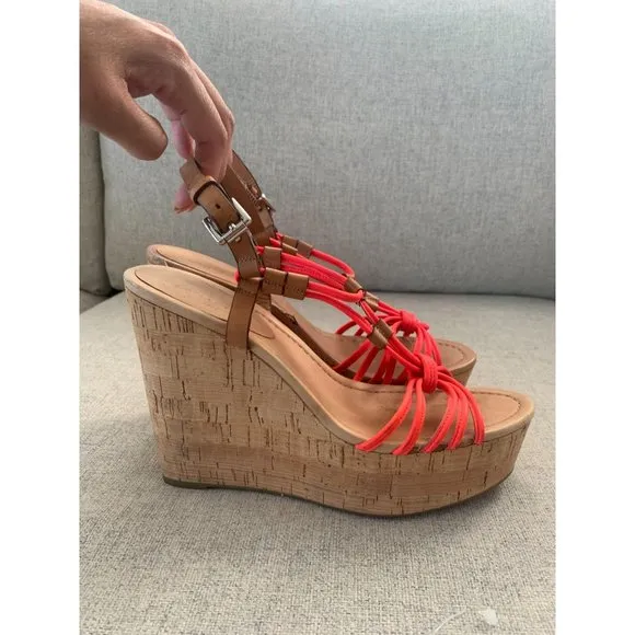 COACH Georgian Neon Cork Wedges Sz 9