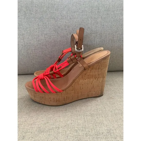 COACH Georgian Neon Cork Wedges Sz 9