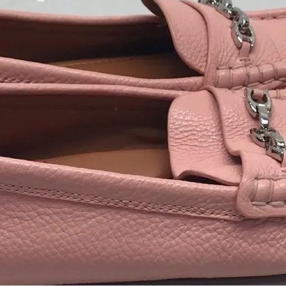 Coach Light Pink Pebbled Leather Crosby Driver Loafers Size 8D