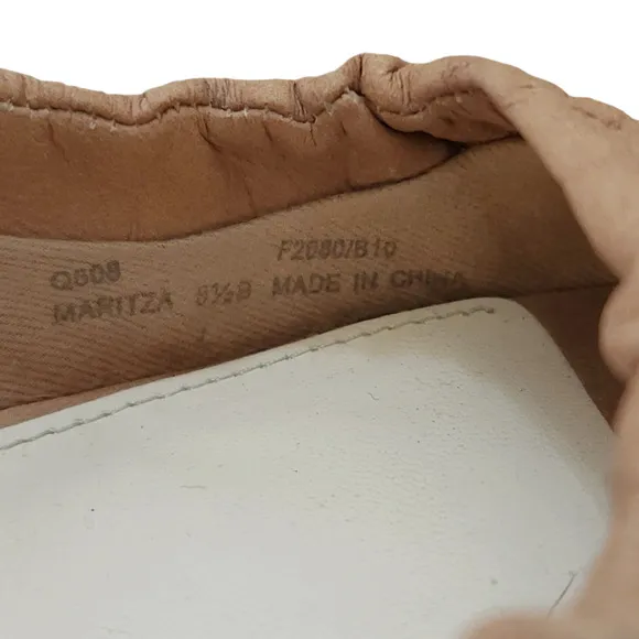 COACH Maritza leather slingback peep toe wedge heels tan bow sandals Size 6.5 B