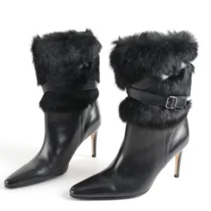 Coach Marlow Black Leather and Rabbit Fur‎ High Heel Boots - Size 10B