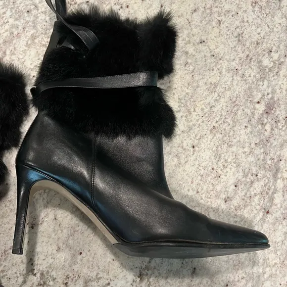 Coach Marlow Black Leather and Rabbit Fur‎ High Heel Boots - Size 10B