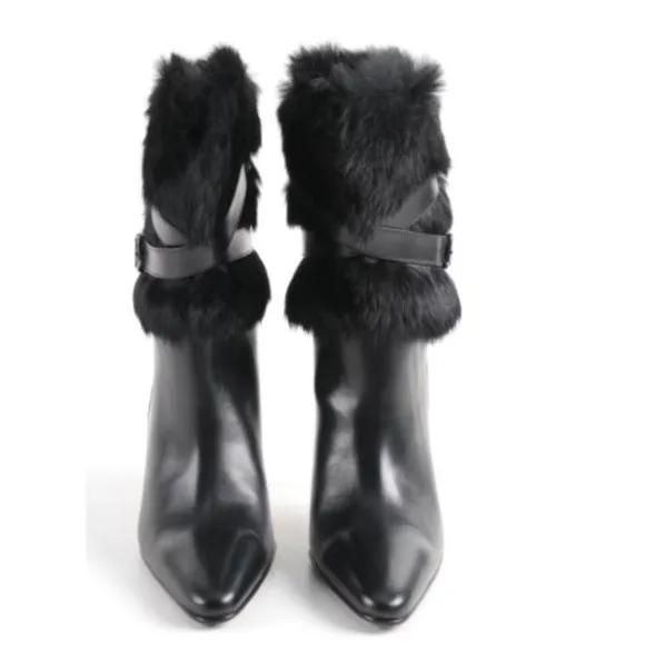 Coach Marlow Black Leather and Rabbit Fur‎ High Heel Boots - Size 10B