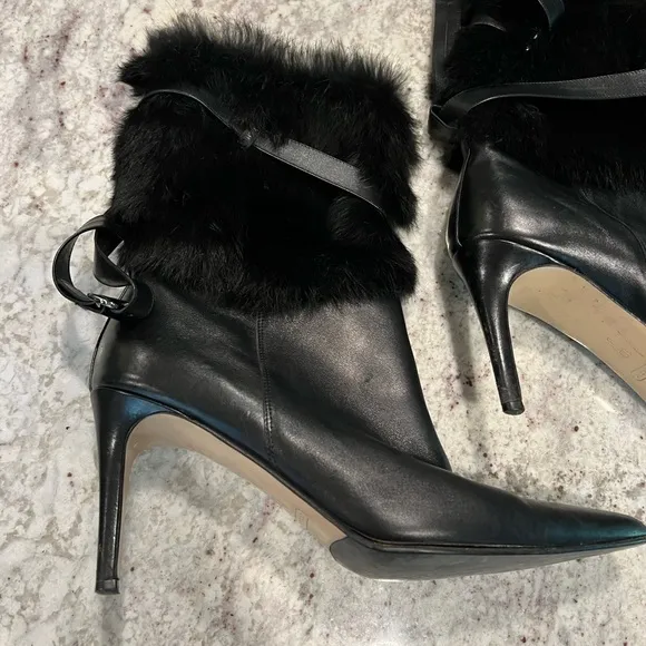 Coach Marlow Black Leather and Rabbit Fur‎ High Heel Boots - Size 10B