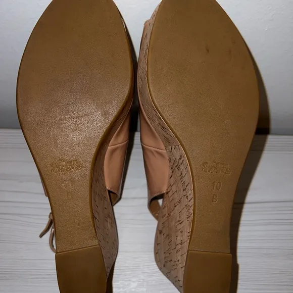 Coach Nude PatentLeather Slingback Cork Wedges-Sz 10