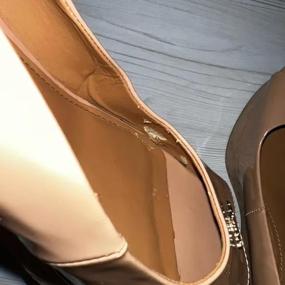 Coach Nude PatentLeather Slingback Cork Wedges-Sz 10