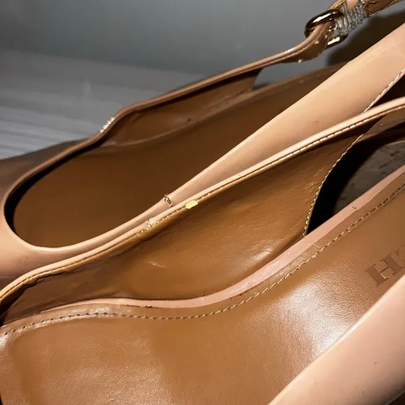 Coach Nude PatentLeather Slingback Cork Wedges-Sz 10