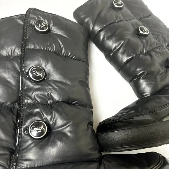 Coach Polina Size 8.5 B Women's Black Nylon Side Entry Button Puffy‎ Boots
