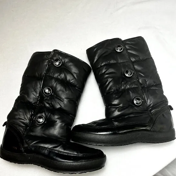 Coach Polina Size 8.5 B Women's Black Nylon Side Entry Button Puffy‎ Boots