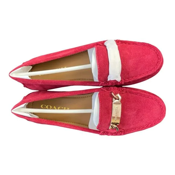 Coach Shoes Olive Loafers Womens Size 5 True Red Suede Leather Slip On 02131 NIB