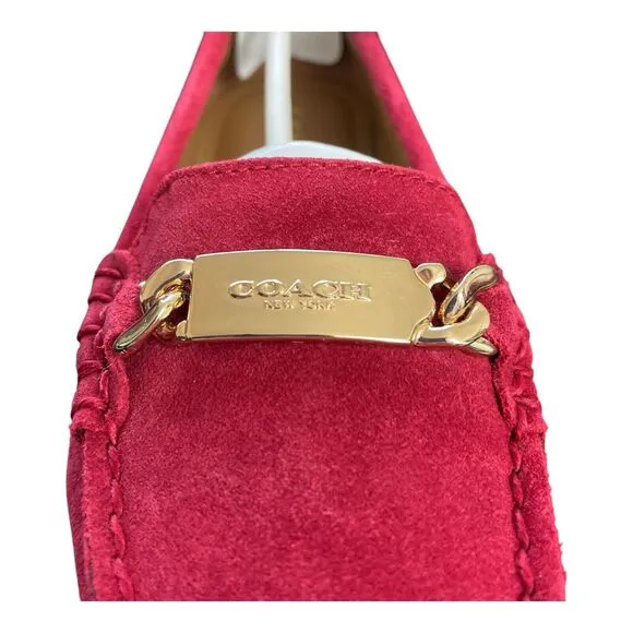Coach Shoes Olive Loafers Womens Size 5 True Red Suede Leather Slip On 02131 NIB