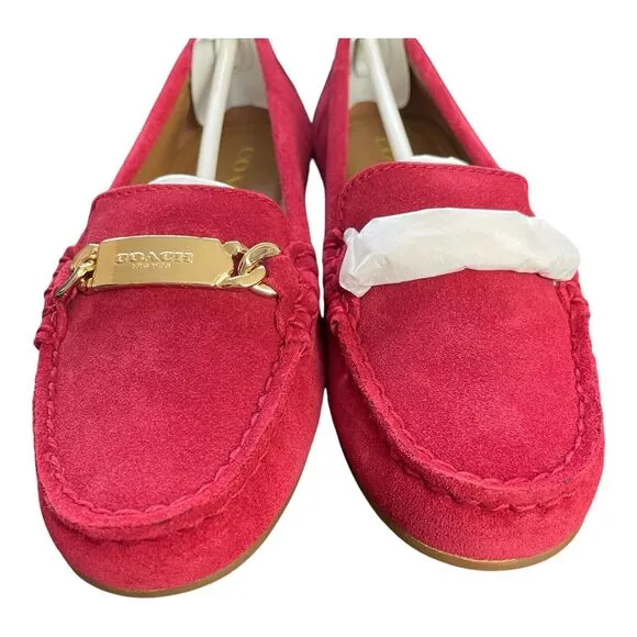 Coach Shoes Olive Loafers Womens Size 5 True Red Suede Leather Slip On 02131 NIB