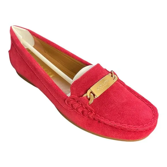 Coach Shoes Olive Loafers Womens Size 5 True Red Suede Leather Slip On 02131 NIB