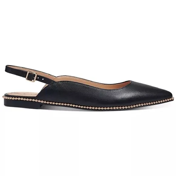 Coach Slingback Flats Vae Studded Shoes Black Gold Hardware New in Box Size 5