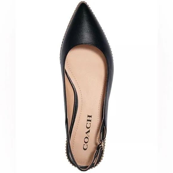 Coach Slingback Flats Vae Studded Shoes Black Gold Hardware New in Box Size 5
