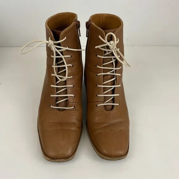 COCLICO Jewel Savanna Caramello Leather Lace Up Zip Ankle Boots Womens Size 36.5