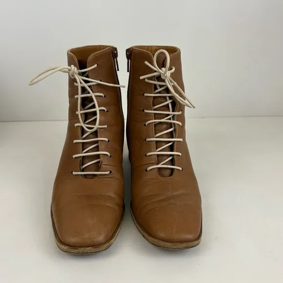 COCLICO Jewel Savanna Caramello Leather Lace Up Zip Ankle Boots Womens Size 36.5